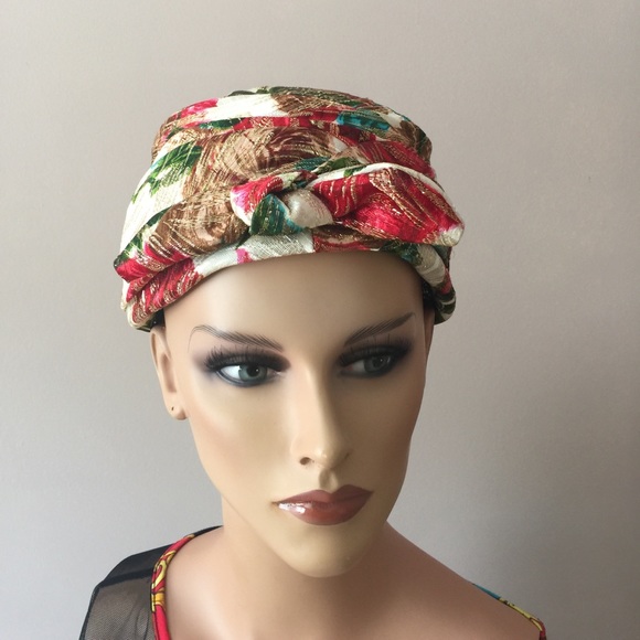 Vintage 1960s Red, White, & Green Turban - Picture 2 of 5